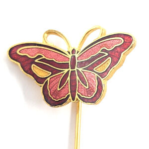 Butterfly Red Pink Gold Tone Enamel Stick Pin Insect Jewelry